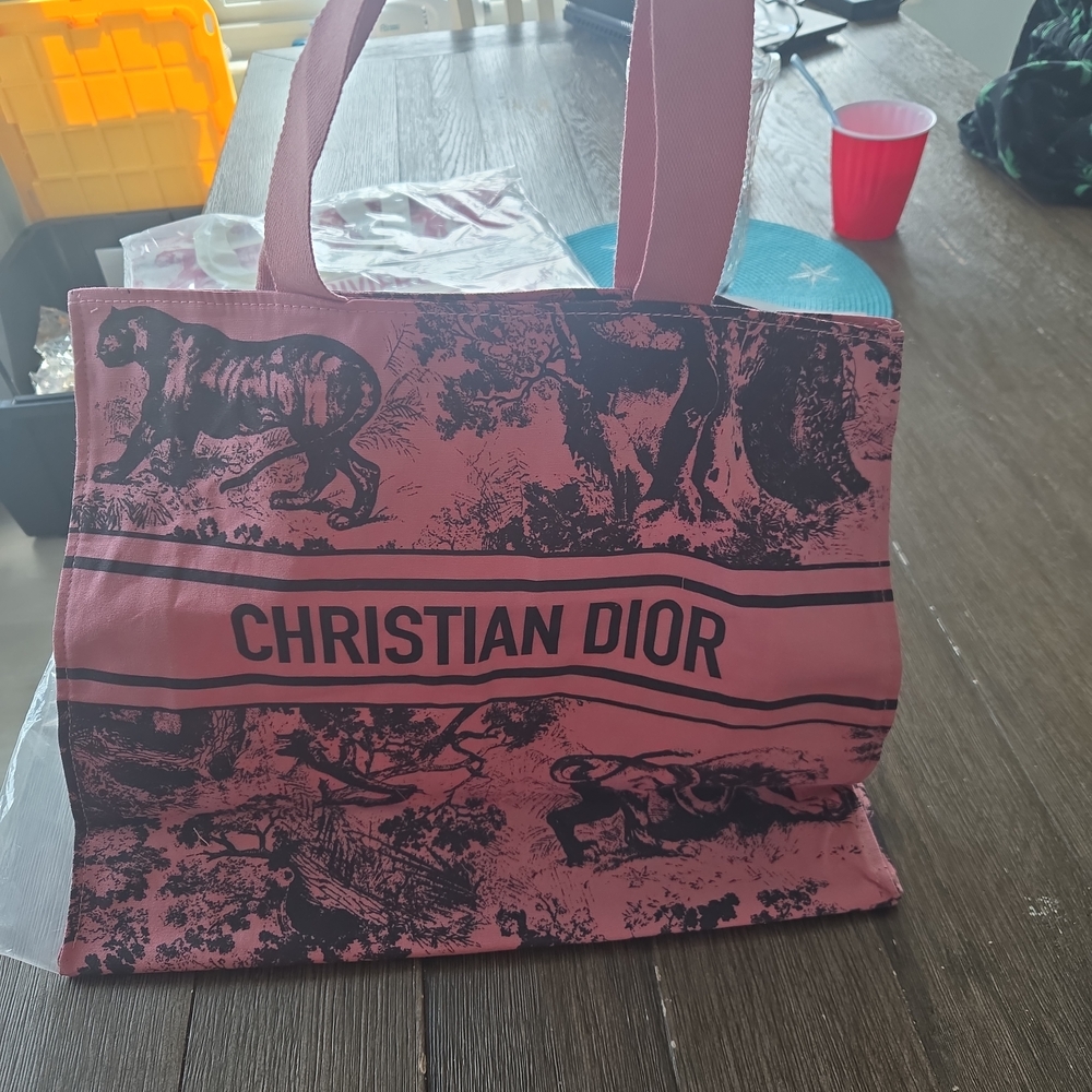 Dior Pink Tote Bag with Artistic Animal Design